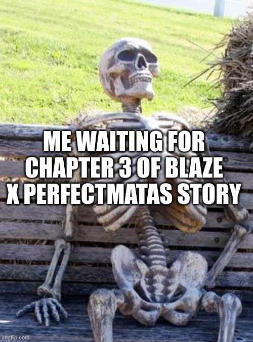 "WhERe sTOrY" | ME WAITING FOR CHAPTER 3 OF BLAZE X PERFECTMATAS STORY | image tagged in memes,waiting skeleton | made w/ Imgflip meme maker