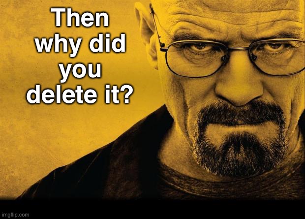 Breaking bad | Then why did you delete it? | image tagged in breaking bad | made w/ Imgflip meme maker