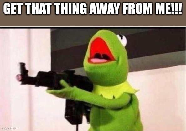 kermit with an ak47 | GET THAT THING AWAY FROM ME!!! | image tagged in kermit with an ak47 | made w/ Imgflip meme maker
