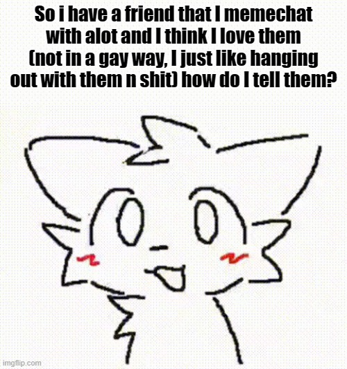 ??? | So i have a friend that I memechat with alot and I think I love them (not in a gay way, I just like hanging out with them n shit) how do I tell them? | image tagged in ooo you like boys | made w/ Imgflip meme maker