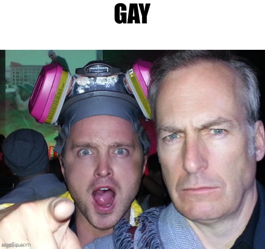 Aaron Paul points at you with Bob Odenkirk staring at you | GAY | image tagged in aaron paul points at you with bob odenkirk staring at you | made w/ Imgflip meme maker