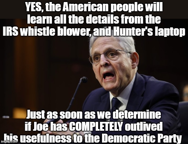 Ya gotta love it when they finally decide to eat their own | YES, the American people will learn all the details from the IRS whistle blower, and Hunter's laptop; Just as soon as we determine if Joe has COMPLETELY outlived his usefulness to the Democratic Party | image tagged in its either this or the sudden mysterious health issue | made w/ Imgflip meme maker