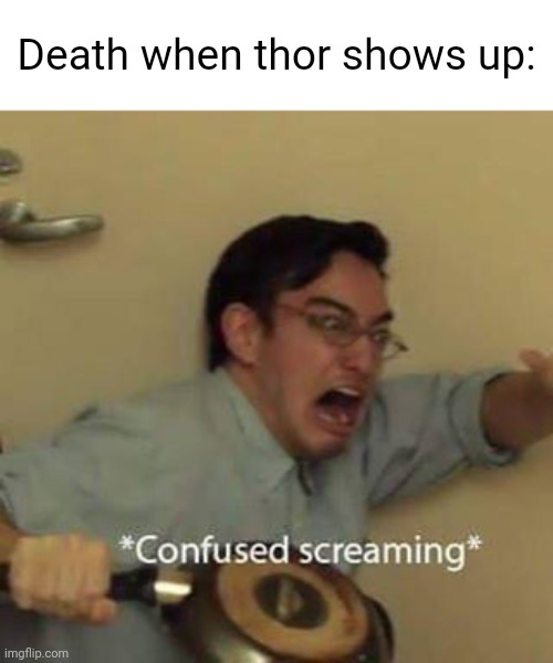 He is afraid of lightning, so technically... | Death when thor shows up: | image tagged in confused screaming | made w/ Imgflip meme maker