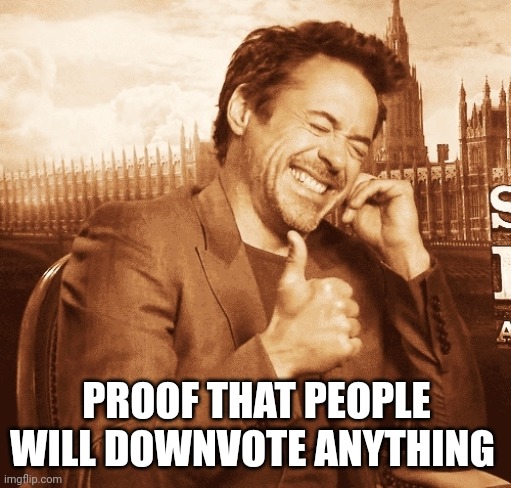 laughing | PROOF THAT PEOPLE WILL DOWNVOTE ANYTHING | image tagged in laughing | made w/ Imgflip meme maker