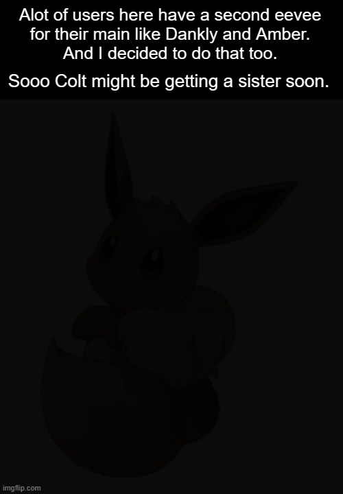 Just a concept i'm working on here. | Alot of users here have a second eevee
for their main like Dankly and Amber.
And I decided to do that too. Sooo Colt might be getting a sister soon. | image tagged in eevee,colt,nolan and colt | made w/ Imgflip meme maker