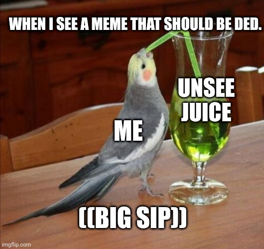 Nationstates | WHEN I SEE A MEME THAT SHOULD BE DED. UNSEE JUICE; ME; ((BIG SIP)) | image tagged in bird drinking green juice | made w/ Imgflip meme maker