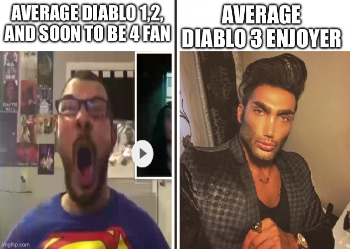 Diablo 3 for the win! | AVERAGE DIABLO 1,2, AND SOON TO BE 4 FAN; AVERAGE DIABLO 3 ENJOYER | image tagged in average fan vs average enjoyer | made w/ Imgflip meme maker