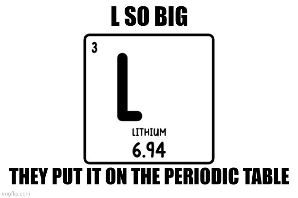 L SO BIG THEY PUT IT ON THE PERIODIC TABLE | made w/ Imgflip meme maker