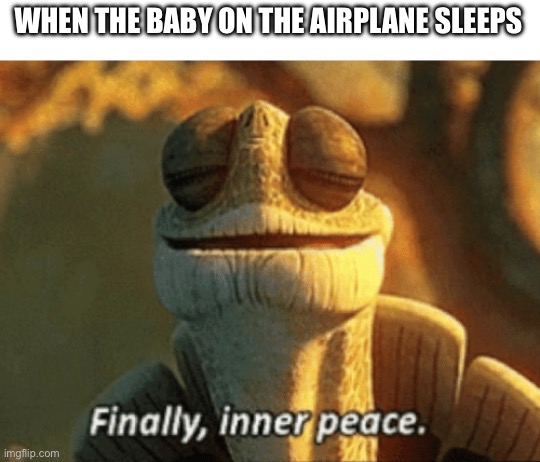 When the baby sleeps on the airplane | WHEN THE BABY ON THE AIRPLANE SLEEPS | image tagged in finally inner peace,memes,airplane,baby | made w/ Imgflip meme maker