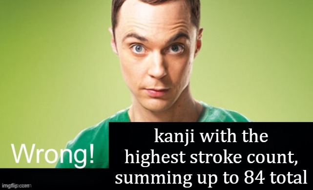 kanji with the highest stroke count, summing up to 84 total | made w/ Imgflip meme maker