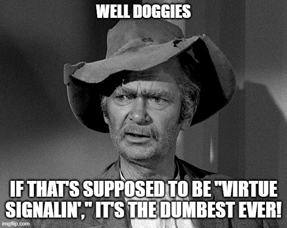 Jed Clampett | WELL DOGGIES IF THAT'S SUPPOSED TO BE "VIRTUE SIGNALIN'," IT'S THE DUMBEST EVER! | image tagged in jed clampett | made w/ Imgflip meme maker