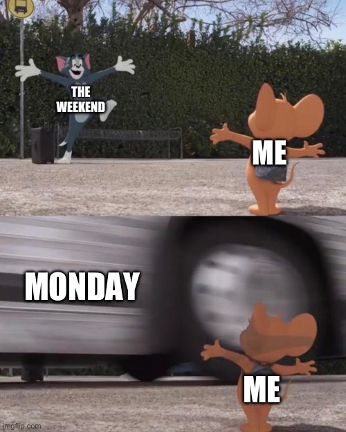 Tom and Jerry | THE WEEKEND; ME; MONDAY; ME | image tagged in tom and jerry | made w/ Imgflip meme maker