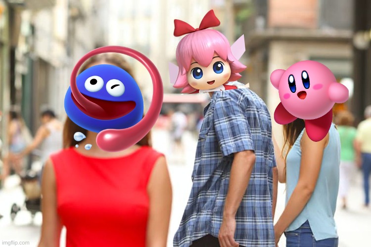 Ribbon x Gooey (I like this relationship) | image tagged in memes,distracted boyfriend,kirby,funny,ribbon,gooey | made w/ Imgflip meme maker