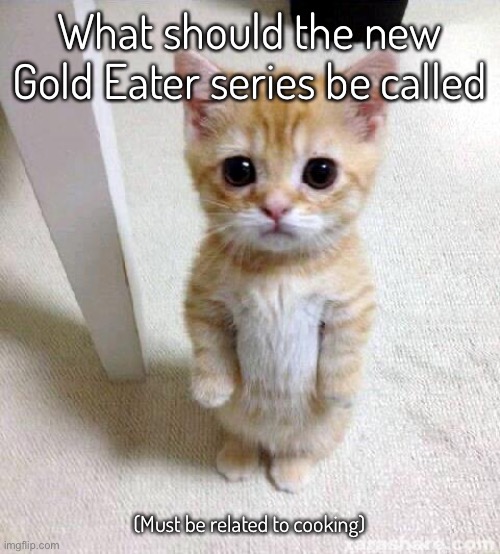 Like I’m kinda outta ideas | What should the new Gold Eater series be called; (Must be related to cooking) | image tagged in memes,cute cat | made w/ Imgflip meme maker