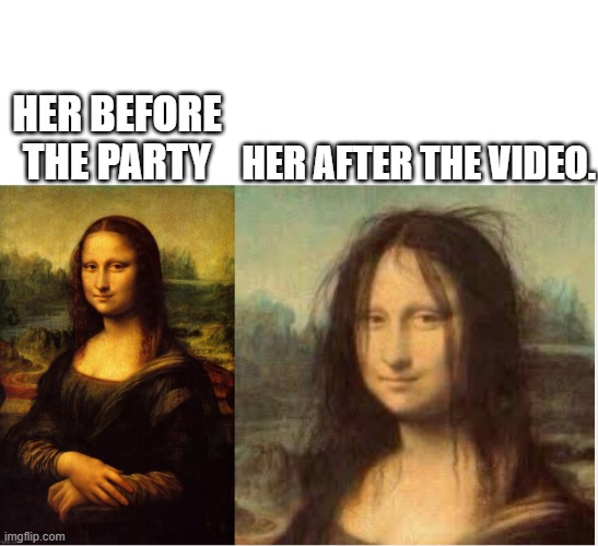 HER AFTER THE VIDEO. HER BEFORE THE PARTY | image tagged in blank white template,nsfw,art,mona lisa | made w/ Imgflip meme maker