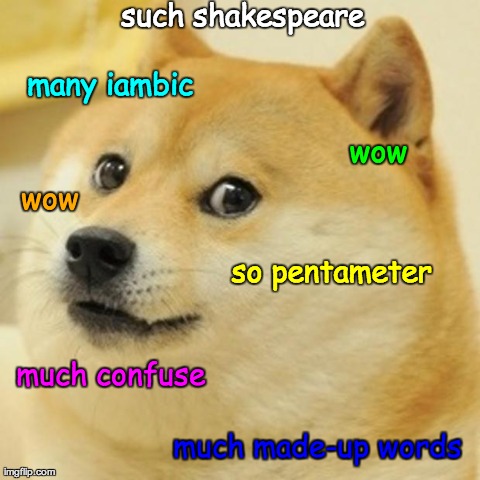 Doge Meme | such shakespeare much confuse wow many iambic  wow so pentameter much made-up words | image tagged in memes,doge | made w/ Imgflip meme maker