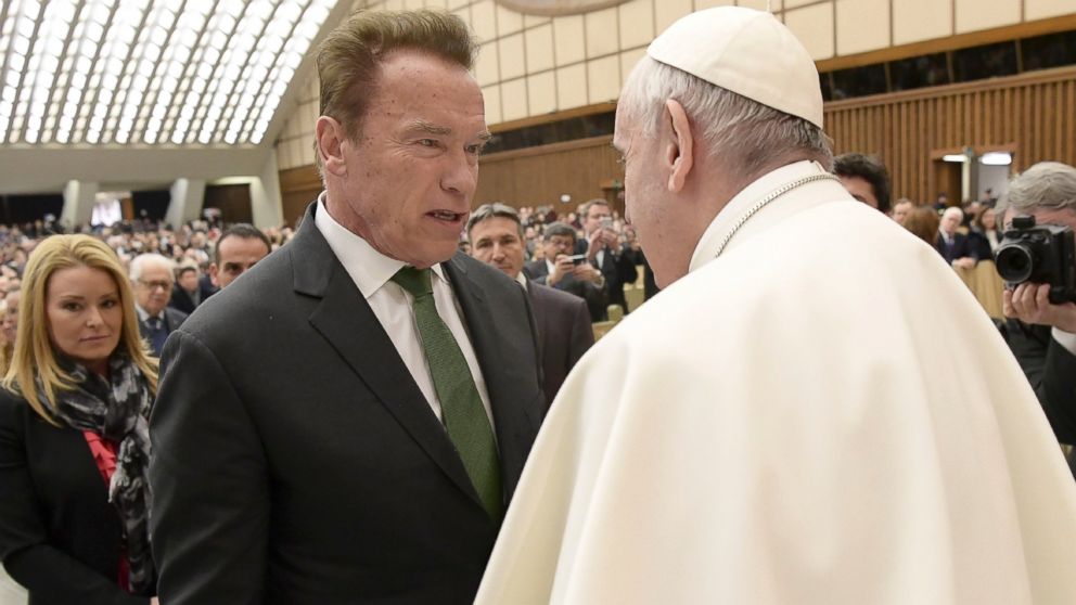 High Quality Arnold Schwarzenenegger meets the Pope 001 Blank Meme Template