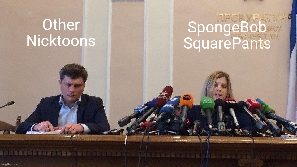 Natalia Poklonskaya Behind Microphones | SpongeBob SquarePants; Other Nicktoons | image tagged in natalia poklonskaya behind microphones,nickelodeon,nicktoons,spongebob squarepants | made w/ Imgflip meme maker