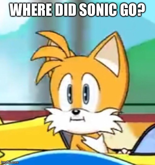 Tails hold up | WHERE DID SONIC GO? | image tagged in tails hold up | made w/ Imgflip meme maker
