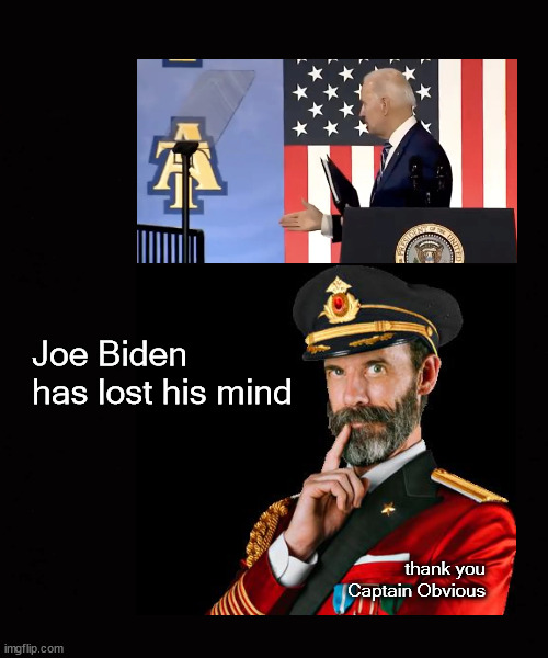 Joe Biden 2024? | Joe Biden 
has lost his mind; thank you
Captain Obvious | image tagged in joe biden,dementia,biden 2024 | made w/ Imgflip meme maker
