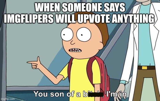 There's so many now | WHEN SOMEONE SAYS IMGFLIPERS WILL UPVOTE ANYTHING | image tagged in morty i'm in | made w/ Imgflip meme maker