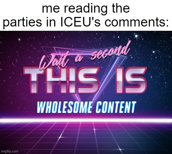 Wait a second this is wholesome content | me reading the parties in ICEU's comments: | image tagged in wait a second this is wholesome content | made w/ Imgflip meme maker
