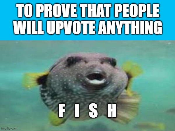 and now we wait... | TO PROVE THAT PEOPLE WILL UPVOTE ANYTHING; F   I   S   H | image tagged in fish,fishing for upvotes | made w/ Imgflip meme maker