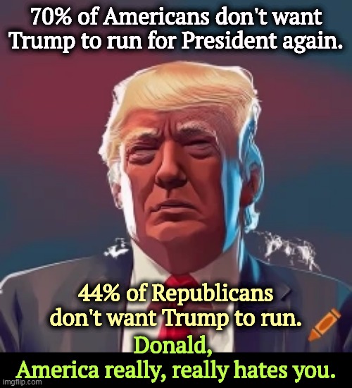 Take the f*cking hint. | 70% of Americans don't want Trump to run for President again. 44% of Republicans don't want Trump to run. Donald, 
America really, really hates you. | image tagged in trump crying tears because america hates him,americans,hate,trump,go away | made w/ Imgflip meme maker