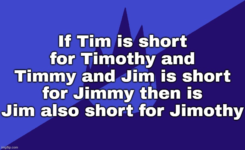 MSMG Dark Blue 2023 Flag | If Tim is short for Timothy and Timmy and Jim is short for Jimmy then is Jim also short for Jimothy | image tagged in msmg dark blue 2023 flag | made w/ Imgflip meme maker