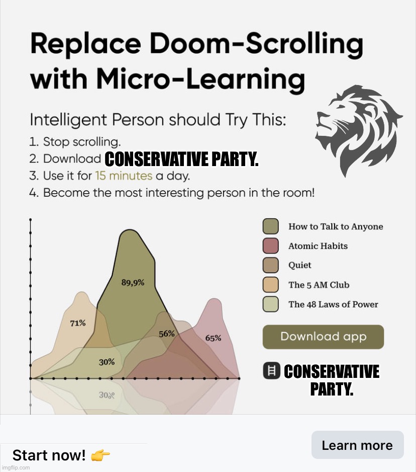 Conservative Patty’s productivity-enhancing app. #hustle #motivation | CONSERVATIVE PARTY. CONSERVATIVE PARTY. | image tagged in doom scrolling,productivity,motivation,hustle,conservative party,life hacks | made w/ Imgflip meme maker