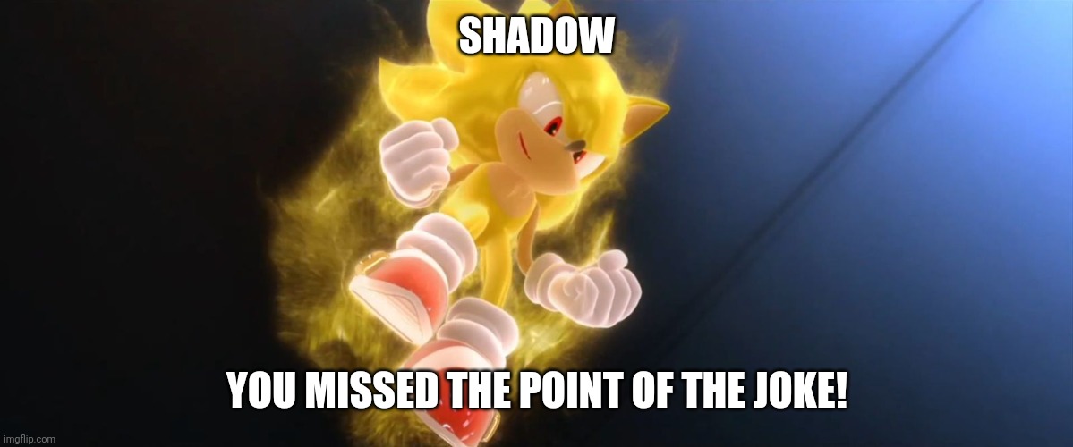 Super Sonic | SHADOW YOU MISSED THE POINT OF THE JOKE! | image tagged in super sonic | made w/ Imgflip meme maker