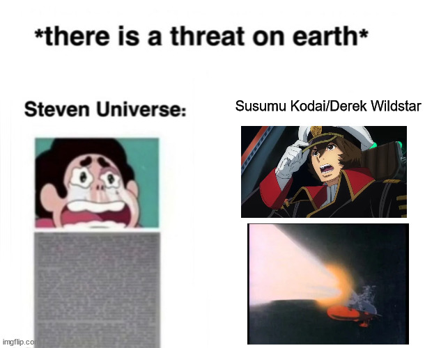 Who remembers Star Blazers? Anyone? Someone? | Susumu Kodai/Derek Wildstar | image tagged in there is a threat on earth,star blazers,space battleship yamato | made w/ Imgflip meme maker