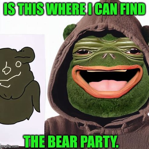 Pepe $spy | IS THIS WHERE I CAN FIND; THE BEAR PARTY. | image tagged in pepe the frog,cryptocurrency,stonks,dogecoin | made w/ Imgflip meme maker