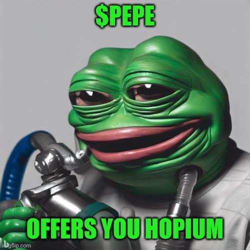 $pepe offers you hopium | $PEPE; OFFERS YOU HOPIUM | image tagged in stonks,cryptocurrency,pepe the frog,knowledge is power,sharing is caring,regret | made w/ Imgflip meme maker