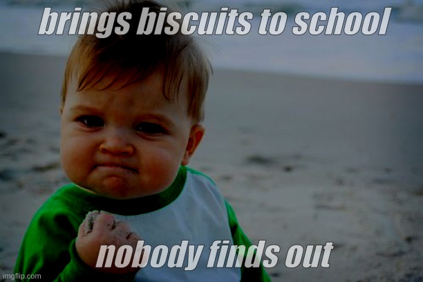Success Kid Original | brings biscuits to school; nobody finds out | image tagged in memes,success kid original | made w/ Imgflip meme maker