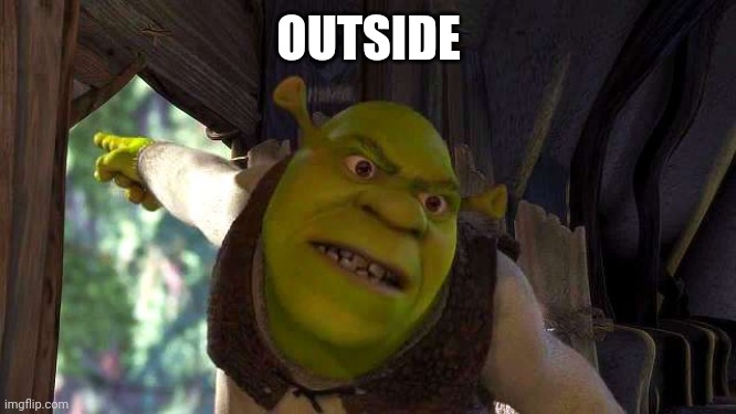 Shrek 'outside' | OUTSIDE | image tagged in shrek 'outside' | made w/ Imgflip meme maker