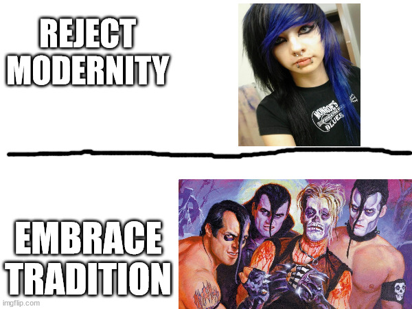 Misfits | REJECT MODERNITY; EMBRACE TRADITION | image tagged in emo kid,punk rock,heavy metal | made w/ Imgflip meme maker