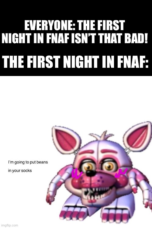 EVERYONE: THE FIRST NIGHT IN FNAF ISN’T THAT BAD! THE FIRST NIGHT IN FNAF: | made w/ Imgflip meme maker