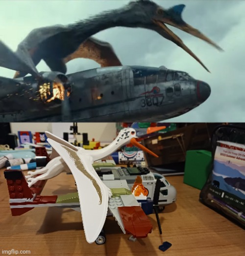 Got the Lego Quetzalcoatlus set for my birthday so I tried recreating this scene | image tagged in quetzacoatlus,lego,jurassic world dominion | made w/ Imgflip meme maker