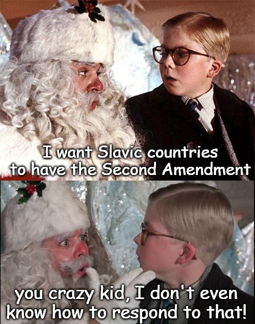 Ralphie_Christmas_Story | I want Slavic countries to have the Second Amendment; you crazy kid, I don't even know how to respond to that! | image tagged in ralphie_christmas_story,slavic | made w/ Imgflip meme maker