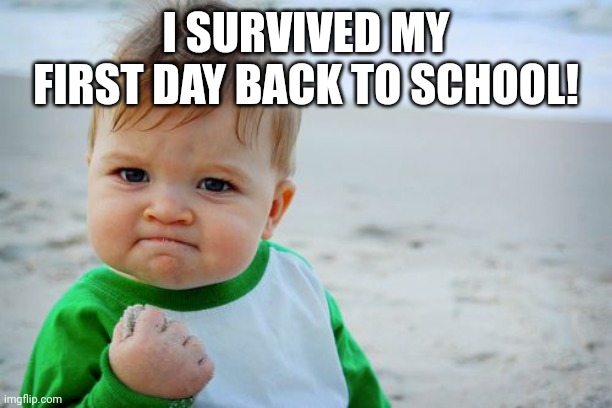 Yes | I SURVIVED MY FIRST DAY BACK TO SCHOOL! | image tagged in memes,success kid original | made w/ Imgflip meme maker