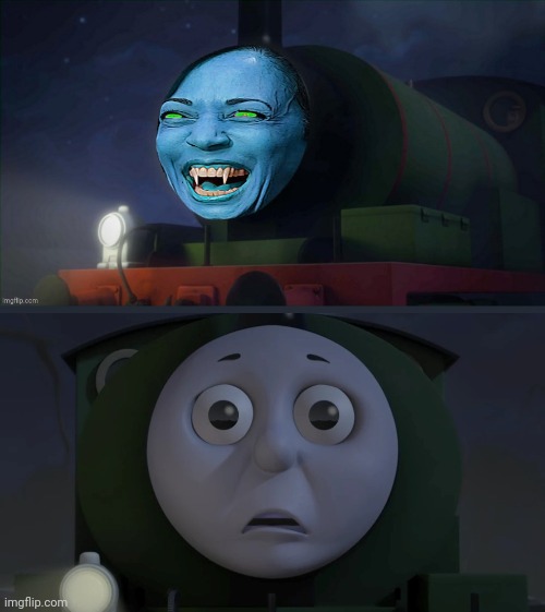 Thomas had never seen something like this | image tagged in it was time for thomas to leave,vampire,kamala harris | made w/ Imgflip meme maker