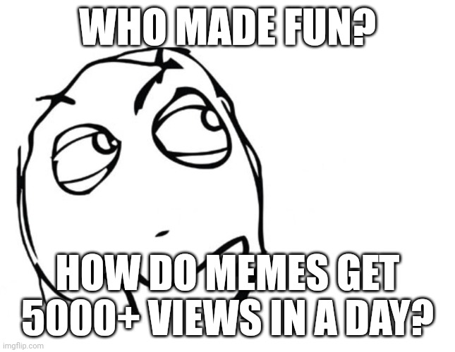 *visible confusion* | WHO MADE FUN? HOW DO MEMES GET 5000+ VIEWS IN A DAY? | image tagged in hmmm | made w/ Imgflip meme maker