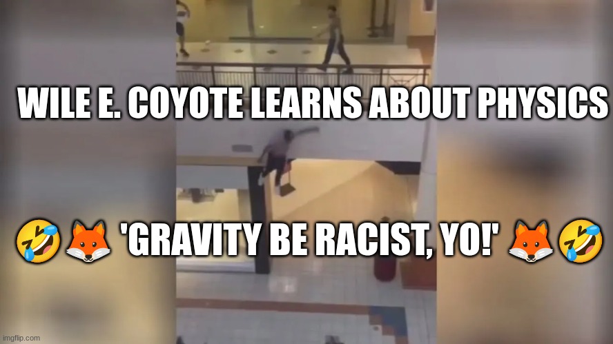 WILE E. COYOTE LEARNS ABOUT PHYSICS; 🤣🦊 'GRAVITY BE RACIST, YO!' 🦊🤣 | made w/ Imgflip meme maker