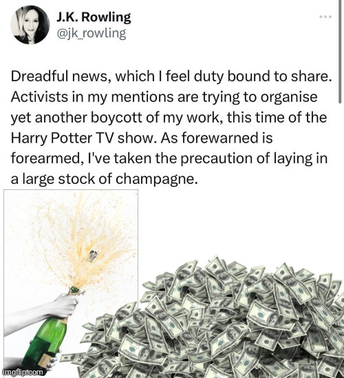 OK Rowling Champaign | image tagged in jk rowling | made w/ Imgflip meme maker