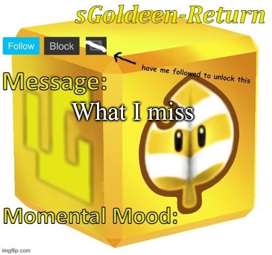 sGoldeen announcement template (thanks Pyth2nkiCode) | What I miss | image tagged in sgoldeen announcement template thanks pyth2nkicode | made w/ Imgflip meme maker