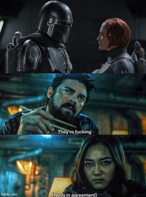 Billy and Kimiko talk about Din and Bo-Katan | image tagged in the boys,the mandalorian | made w/ Imgflip meme maker