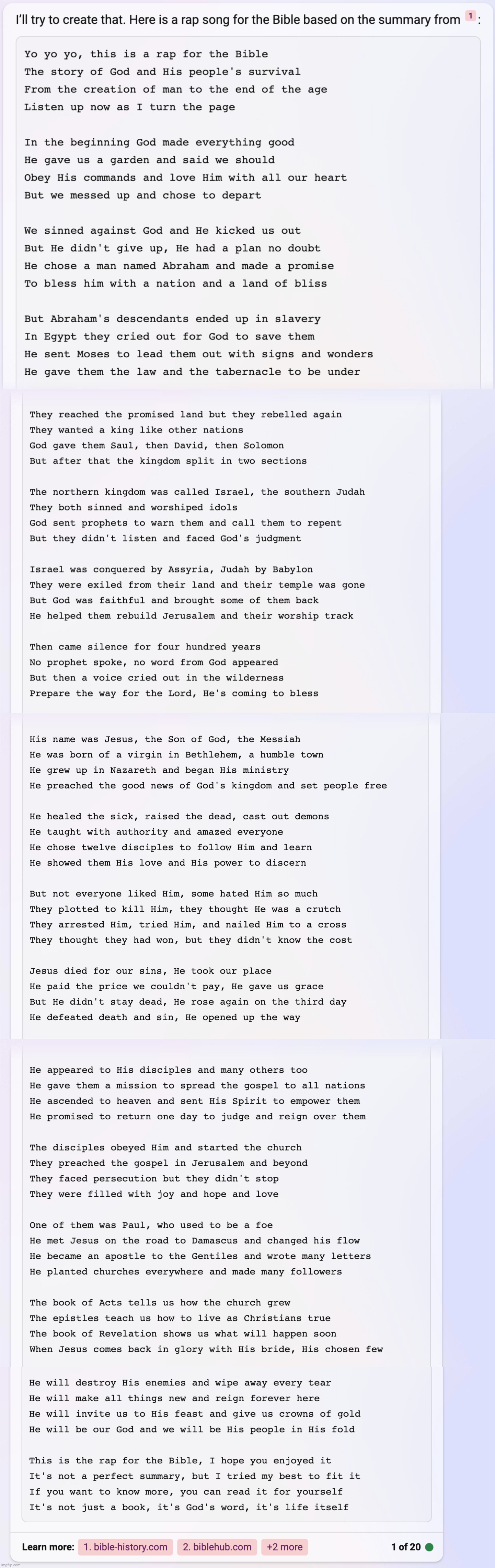 A Rap of the Bible by Bing AI (mod note: that’s amazing)  | image tagged in bible,ai meme,bing,rap,song | made w/ Imgflip meme maker