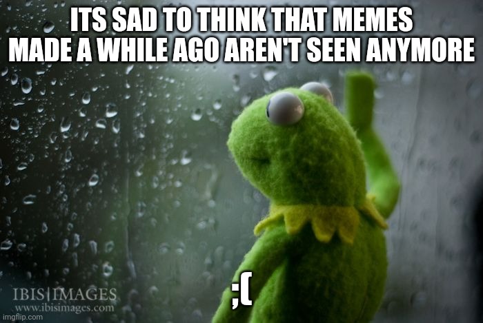 F | ITS SAD TO THINK THAT MEMES MADE A WHILE AGO AREN'T SEEN ANYMORE; ;( | image tagged in kermit window | made w/ Imgflip meme maker