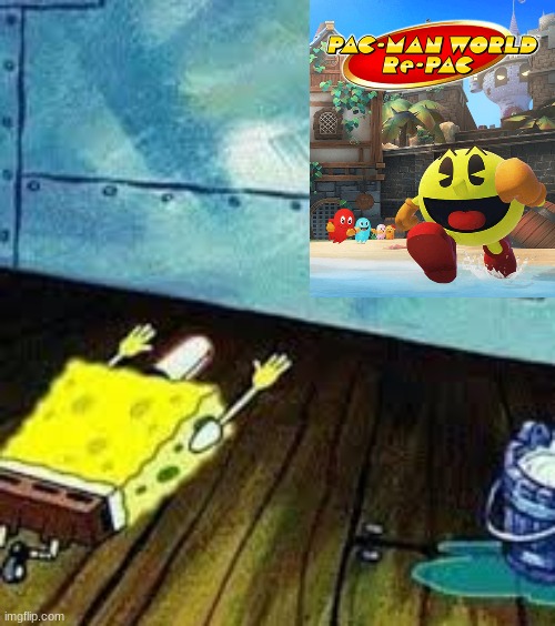 spongebob worships pac man world re-pac | image tagged in spongebob worship,pac man,memes,remake,remaster | made w/ Imgflip meme maker